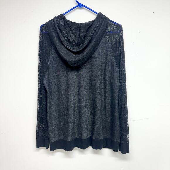 Torrid Women Black Zip Up Hooded Lace Sleeved Lightweight Cotton Jacket 0 Large - Picture 3 of 3